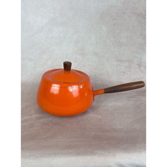 Vintage MCM Orange Fondue Pot - Picture 1 of 7